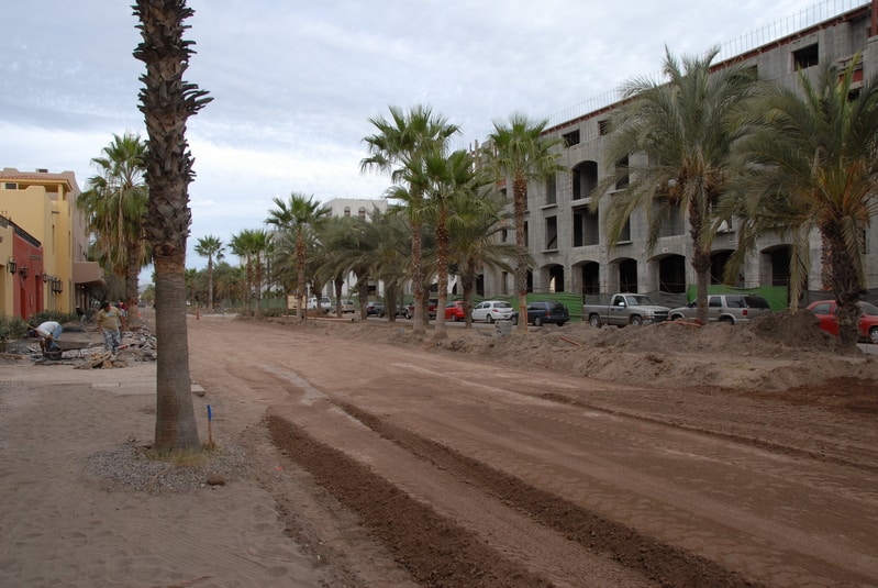 View along the Paseo. This street has been dug up in order to put in t winding paths and improve the look of the main street. 