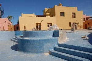 Since the last update on the progress of the community pool, you can see that it has now been painted blue and tiling work has began.