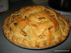 First pie I made over the holidays with the "Easy as Pie" Apple Pie Recipe. You can see the nice convex curvature of the top of the apple pie. I also did a variation on crust which I particularly like.