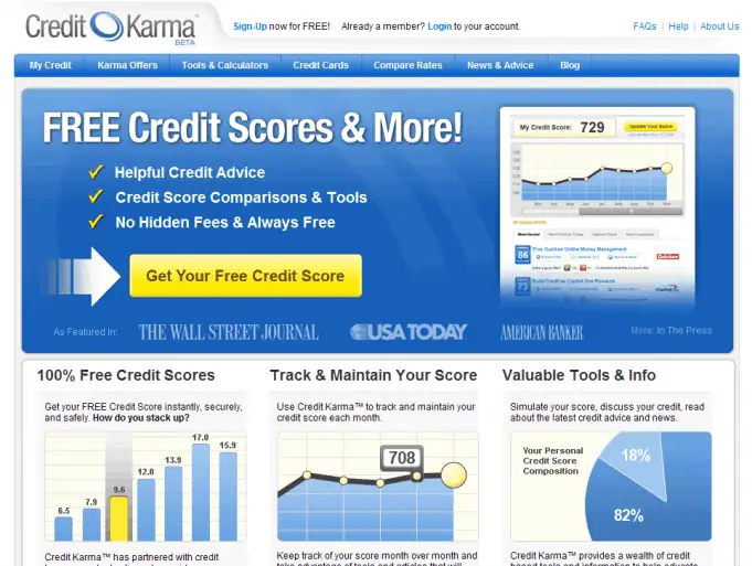 Screenshot of Credit Karma dashboard showing credit score range