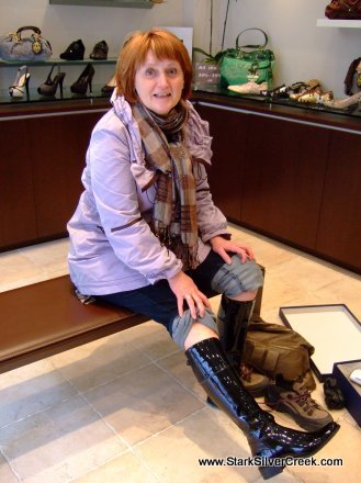 Trying on boots in Yaletown