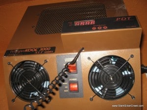 Retro brown styling with switches and LED readouts: It's the Dr. No James Bond wine cellar!