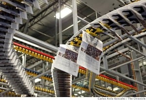 The new San Francisco Chronicle printing presses run by Transcontinental in Fremont during a parallel practice run. (Carlos Avila Gonzalez / The Chronicle)