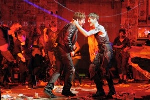 (l to r) John Gallagher, Jr. and Tony Vincent star as Johnny and St. Jimmy in the world premiere of Green Day’s American Idiot, staged by Tony-winning director Michael Mayer at Berkeley Rep. Photo courtesy of mellopix.com