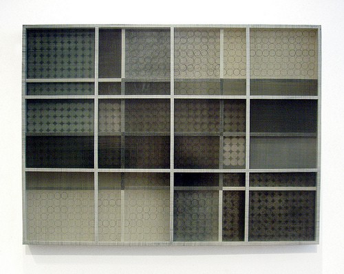 Theodora Varnay Jones, Transparency #32, 2007, color etching, acrylic polymer, pigments, wood structure, 14 1/4 x 14 1/4 x 4 inches, Courtesy of the Artist and Don Soker Contemporary Art, SF