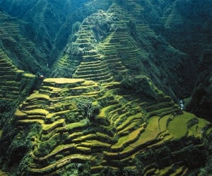 The Banaue Rice Terraces carved into the mountains of Ifugao in the Philippines