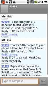 haiti text message red cross