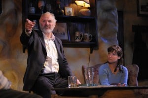 The Weir 4: (l to r) Jack (Robert Sicular) shares his heartbreaking story with Valerie (Zillah Glory) in San Jose Repertory Theatre’s production of The Weir. Photo: Kevin Berne