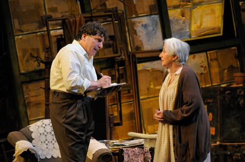 Kemp (Marco Barricelli) tries to get Grace (Olympia Dukakis) involved in the planning of her funeral. Photo by Kevin Berne.