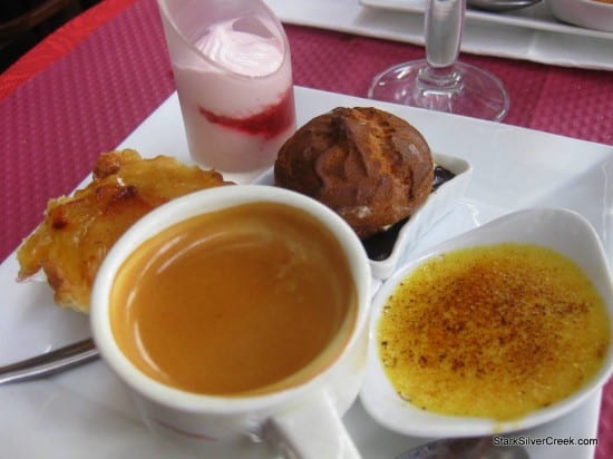 Their special dessert consists of a cappaccino and four dessert samplers. I felt like a kid in a candy store. Did I ever tell you I had a sweet tooth?