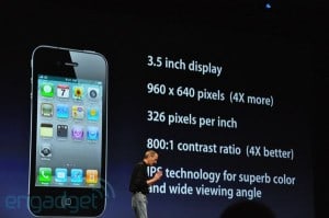 Steve Jobs unveils the iPhone 4. Image: Engadget.