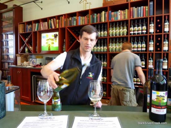 Scott pours wine at L'Ecole winery while he educates us on the Walla Walla wine region.