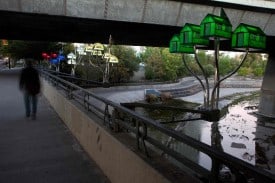 During the 01SJ Biennial Lasser along with artist Marguerite Perret will have installed the "Floating World" along the 87 Underpass along the Guadalupe river basin.  photo provided by artist.