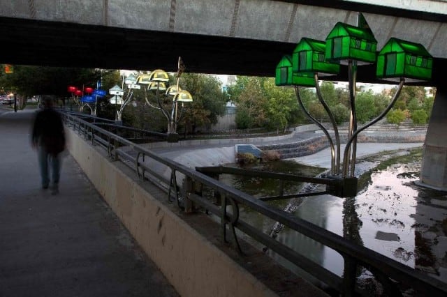 During the 01SJ Biennial Lasser along with artist Marguerite Perret will have installed the "Floating World" along the 87 Underpass along the Guadalupe river basin. photo provided by artist.