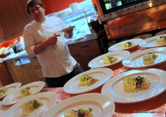 Green Grape Terrine with Scallop Tartare and Tomato Water Ice