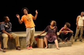 Ryan Vincent Anderson, Jared McNeill, Dawn L. Troupe, Lakisha May, and Daveed Diggs in Tarell Alvin McCraney's In the Red and Brown Water at Marin Theatre Company, Part One of The Brother/Sister Plays. Photo by Kevin Berne.