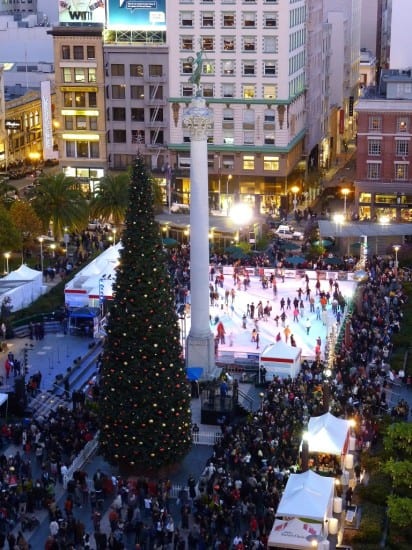 Ice skaters at the Safeway Holiday Ice Rink in Union Square during the 2009 tree lighting ceremony