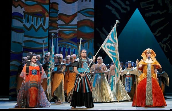 Dolora Zajick (Amneris), Marcello Giordani (Radames) and Christian Van Horn (The King of Egypt) photo by Cory Weaver