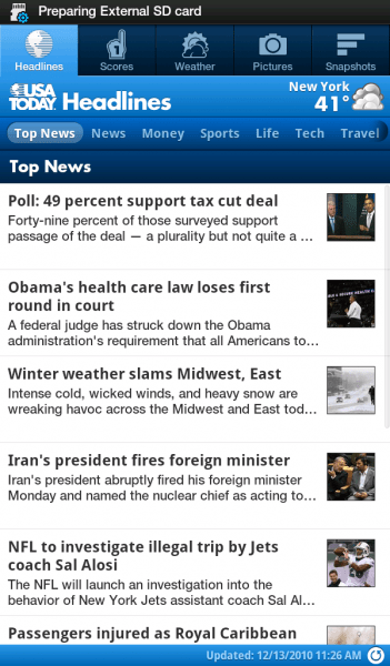 USA Today on Galaxy Tab