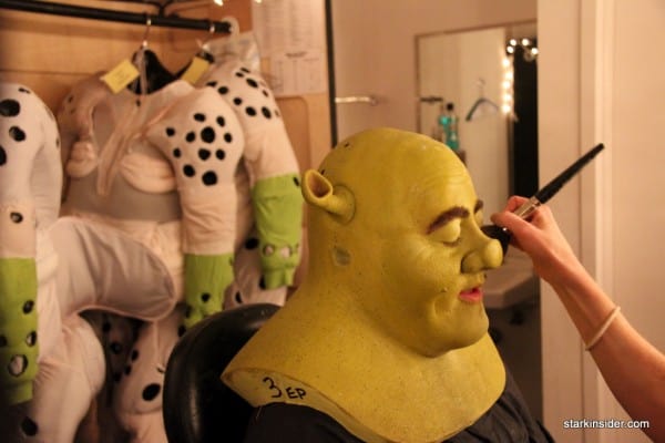 The transformation involves paint, makeup, various fittings, a fat suit, and lots of skill! Total time to Shrek = 2 hours.