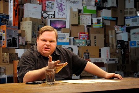 In The Last Cargo Cult at Berkeley Rep, master storyteller Mike Daisey spins an improbably true tale about our volcanic economy. Photo courtesy of kevinberne.com