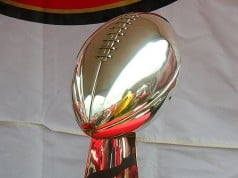 The San Francisco 49ers' Super Bowl XXIX trophy on display at the 49ers' Family Day at Candlestick Park.