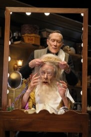 Norman (James Carpenter) helps Sir (Ken Ruta) with his wig in San Jose Repertory Theatre's The Dresser.