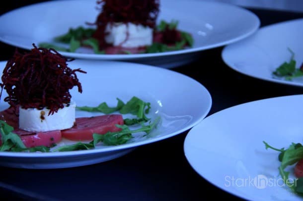 Say it twice fast: Roasted Coke Farms Chioggia Beets with Herb Marinated Sonoma Goat Cheese and Wild Arguula.