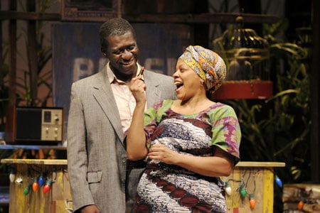 At Berkeley Rep, Oberon K.A. Adjepong (left) and Tonye Patano star in Ruined, a powerful new play by Lynn Nottage that won the Pulitzer Prize for Drama.