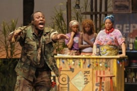 At Berkeley Rep, Wendell B. Franklin, Carla Duren, Zainab Jah and Tonye Patano star in Ruined, a powerful new play by Lynn Nottage that won the Pulitzer Prize for Drama. Photo courtesy of kevinberne.com
