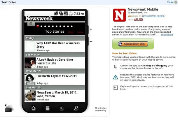 Test Drive - preview Android apps before buying.