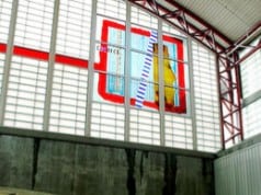 Gordon Huether: Bay Area Rapid Transit (BART), 2002, 2 murals @ 15'h x 15'w, Glass, San Mateo, CA.,