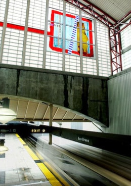 Gordon Huether: Bay Area Rapid Transit (BART), 2002, 2 murals @ 15'h x 15'w, Glass, San Mateo, CA.,