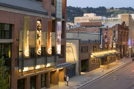 An exterior view of the three-building theatre complex at the Tony Award-winning Berkeley Repertory Theatre. Photographer: Kevin Berne