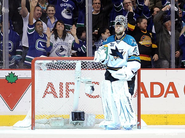 San Jose Goaltender Antti Niemi gave another strong performance, but it wasn't enough as the Vancouver Canucks game back to beat the San Jose Sharks in Game 1 of the Western Conference final.