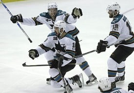 Setoguchi celebrates OT game winner thanks to an end-to-end effort from Jumbo Joe.