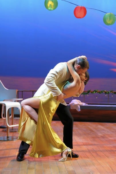 Edward (Craig Marker) and Lyonee (Zarah Mahler) steal an intimate moment before the festivities in San Jose Rep’s world premiere of Love in American Times.