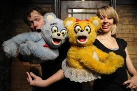 Robert Brewer and Monique Hafen as The Bad Idea Bears in Avenue Q at San Jose Stage Company. 