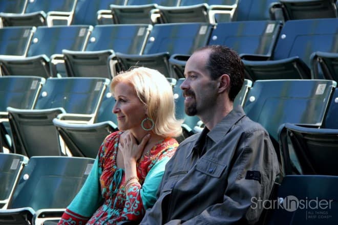 Montalvo's Angela McConnell and Arttec's Gary Harmon watch Brian McKnight during sound check.