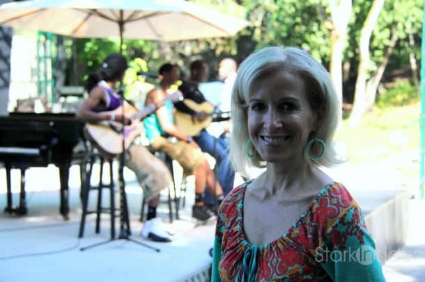 Montalvo Executive Director Angela McConnell takes a moment to stop by Brian McKnight's sound check at the Lilian Fontaine Garden Theatre.