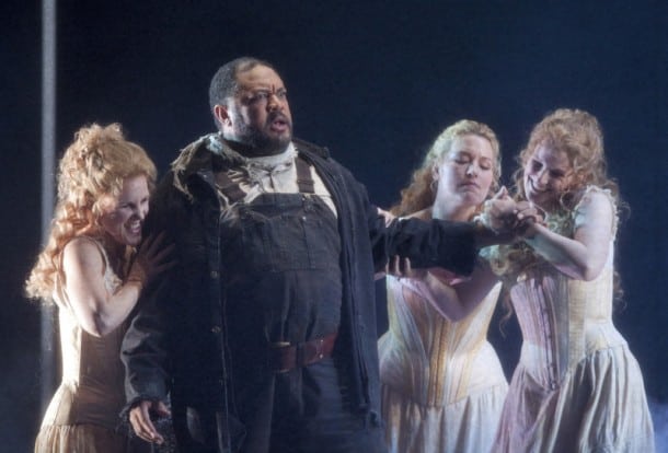  Lauren McNeese (Wellgunde), Gordon Hawkins (Alberich), Renee Tatum (Flosshilde) and Stacey Tappan (Woglinde). Photo by Cory Weaver.