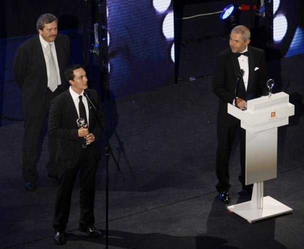 Writer/Director Aaron Houston receiving the Independent Camera Award for Sunflower Hour at this year's Karlovy Vary International Film Festival.