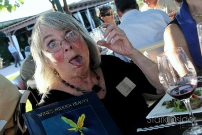 Author Sondra Barrett ('Wine's Hidden Beauty') demonstrates the effects of Petite Sirah.