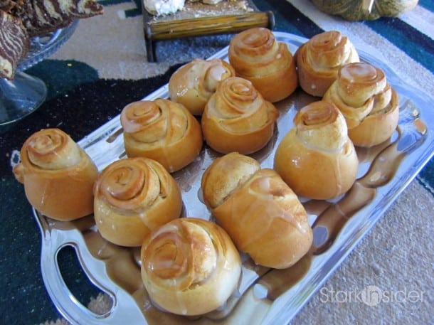 Cinnamon rolls fresh out of the oven.