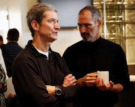 New Apple CEO Tim Cook with Steve Jobs.