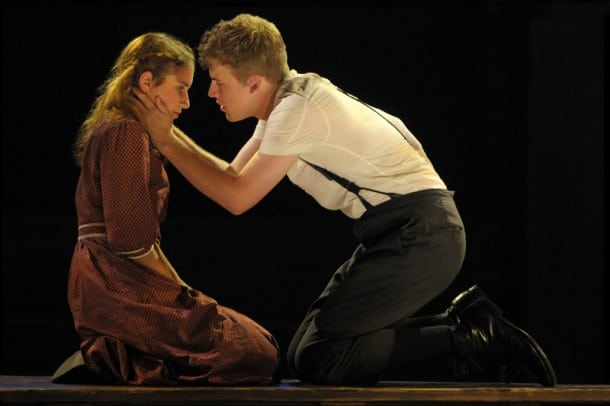 Wendla (Eryn Murman) and Melchior (Jason Hite) try to fight their urges in San Jose Rep’s production of Spring Awakening.
