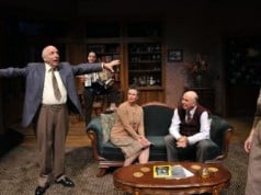 Tobias* (l, Ken Grantham*) tries to put his house back in order as Agnes (r, Kimberly King*), houseguests Edna and Harry (seated Anne Darragh*, Charles Dean*), and Claire (back, Jamie Jones*) watch.