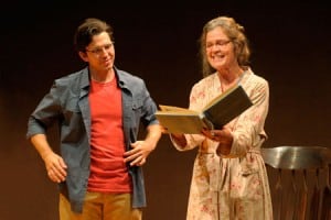 Tyler Pierce and Linda Gehringer star in the world premiere of Bill Cain’s How to Write a New Book for the Bible at Berkeley Rep.