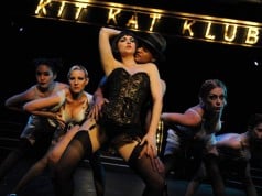 CLARISSA CHUN, CHELLANA DINSMORE, CARMICHAEL "CJ" BLANKENSHIP*, HALSEY VARADY*, ALLISON F. RICH, JEF VALENTINE, and CHRISTINE CAPSUTO in San Jose Stage Company's production of CABARET.