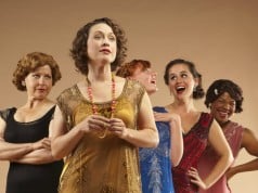 LtoR, Lisa-Marie Newton (Constance), Teressa Byrne (Kay), Skye Violet Wilson (Gilda Grant), Amie Shapiro (Molly), Erica Kimble (Billie).